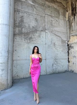 İris Gloplu Midi Elbise 24858 PEMBE