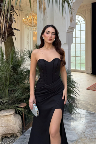 İsabel Straplez Detay Boncuklu Abiye 4995