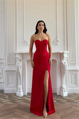 İsabel Straplez Detay Boncuklu Abiye 4995