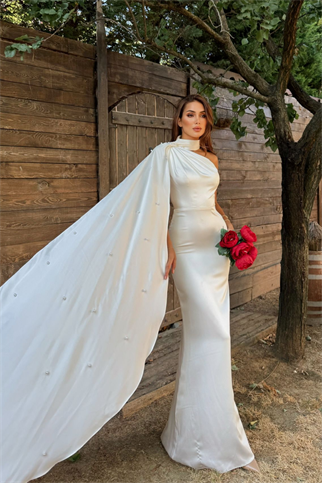 Işık Kuyruk Detay Boncuklu Tasarım Abiye 1099  BEYAZ