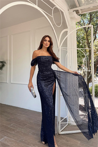 Ivory Madonna Yaka Payet İşleme Abiye 1065 LACİVERT