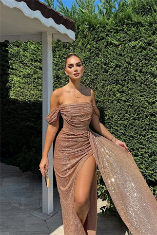 Ivory Madonna Yaka Payet İşleme Abiye 1065  GOLD