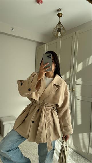 Jena Oversize Kuşaklı Düğmeli Trençkot 2635 BEJ
