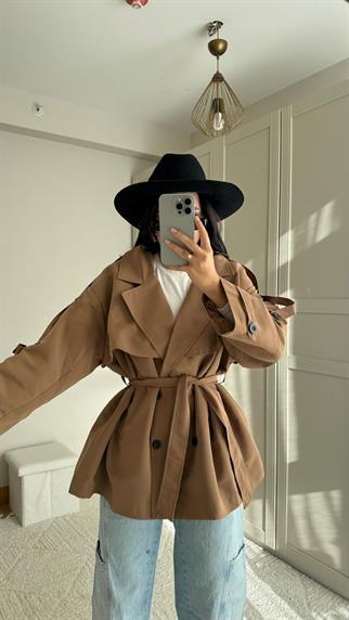 Jena Oversize Kuşaklı Düğmeli Trençkot 2635 CAMEL