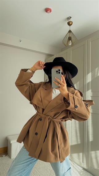 Jena Oversize Kuşaklı Düğmeli Trençkot 2635 CAMEL