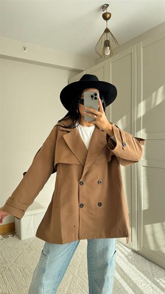 Jena Oversize Kuşaklı Düğmeli Trençkot 2635 CAMEL