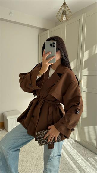 Jena Oversize Kuşaklı Düğmeli Trençkot 2635 ACI KAHVE