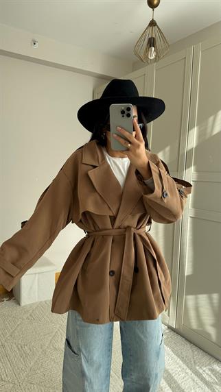 Jena Oversize Kuşaklı Düğmeli Trençkot 2635 CAMEL