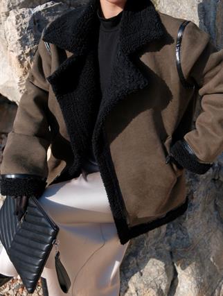 Jeremy Peluş Oversize Kaban Haki