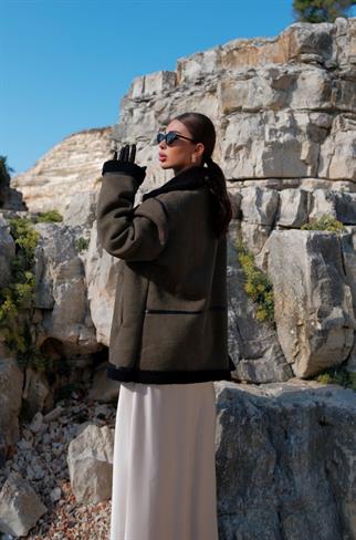 Jeremy Peluş Oversize Kaban Haki