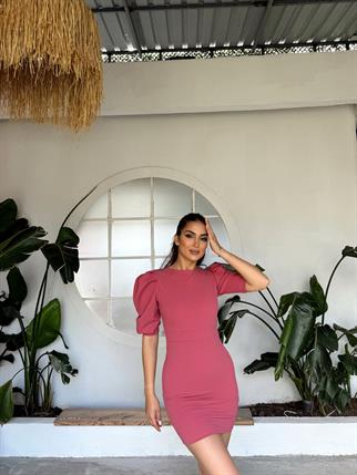 Joanne Karpuz Kol Mini Elbise 582540  GÜL RENGİ