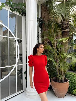 Joanne Karpuz Kol Mini Elbise 582540  KIRMIZI