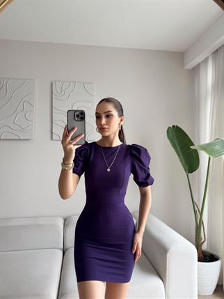 Joanne Karpuz Kol Mini Elbise 582540  MÜRDÜM