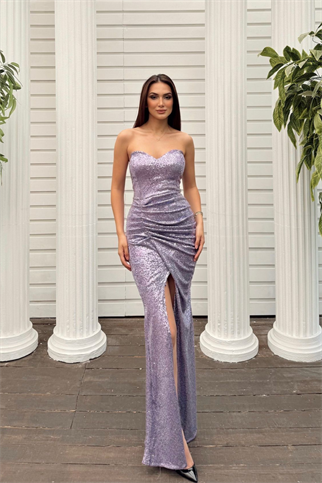 Jules Straplez Yırtmaçlı Payet Abiye 583164 LİLA