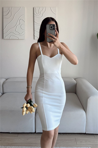 Kalın Askılı Kalem Elbise 581812 BEYAZ E10X