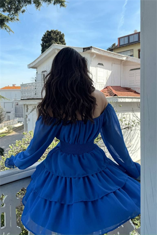 Kat Kat Volanlı Şifon Elbise 2831 SAKS MAVİSİ D1X