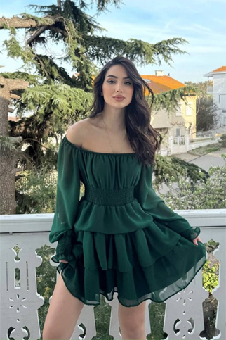 Kat Kat Volanlı Şifon Elbise 2831 YEŞİL D1X