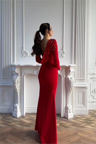 Kayla Omuz Vatkalı Tasarım Abiye 583073 KIRMIZI