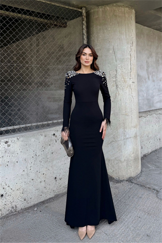 Kayla Omuz Vatkalı Tasarım Abiye 583073 SİYAH