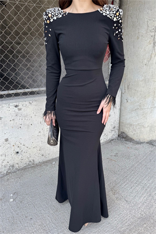 Kayla Omuz Vatkalı Tasarım Abiye 583073 SİYAH