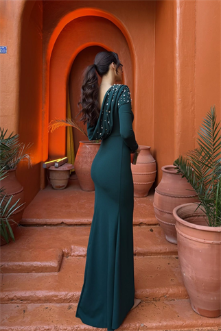 Kayla Omuz Vatkalı Tasarım Abiye 583073 ZÜMRÜT