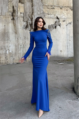 Kayla Omuz Vatkalı Tasarım Abiye 583073 SAKS MAVİSİ