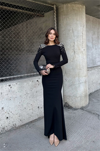 Kayla Omuz Vatkalı Tasarım Abiye 583073 SİYAH