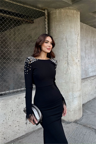 Kayla Omuz Vatkalı Tasarım Abiye 583073 SİYAH