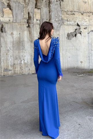 Kayla Omuz Vatkalı Tasarım Abiye 583073 SAKS MAVİSİ