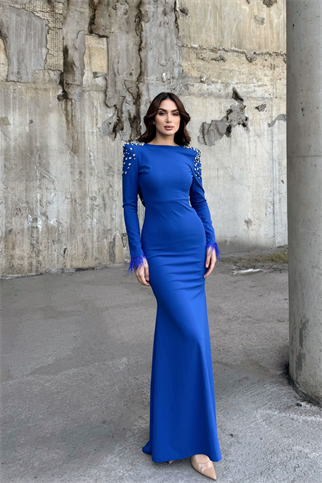 Kayla Omuz Vatkalı Tasarım Abiye 583073 SAKS MAVİSİ