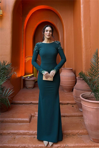 Kayla Omuz Vatkalı Tasarım Abiye 583073 ZÜMRÜT