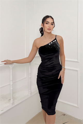 Kendra İp Askı Tasarım Midi Elbise 583141 SİYAH