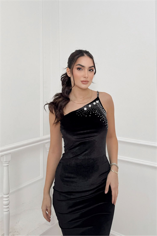 Kendra İp Askı Tasarım Midi Elbise 583141 SİYAH