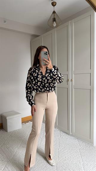 Kety Ön Yırtmaçlı Pantolon 2047 TAŞ
