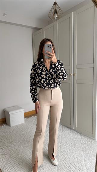 Kety Ön Yırtmaçlı Pantolon 2047 TAŞ
