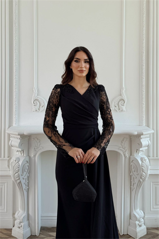 Kolları Tül İşleme Detay V Yaka Abiye 303