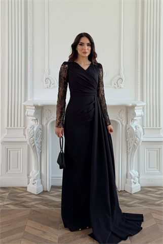 Kolları Tül İşleme Detay V Yaka Abiye 303
