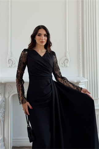 Kolları Tül İşleme Detay V Yaka Abiye 303