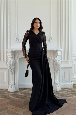 Kolları Tül İşleme Detay V Yaka Abiye 303
