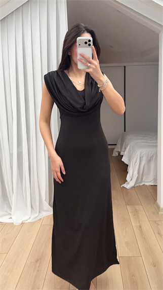 Lenal Degaje Yaka Midi Elbise 4542