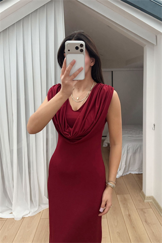 Lenal Degaje Yaka Midi Elbise 4542