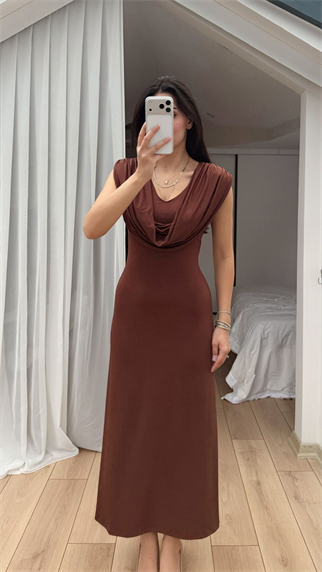 Lenal Degaje Yaka Midi Elbise 4542