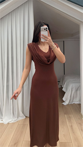 Lenal Degaje Yaka Midi Elbise 4542