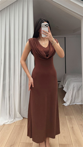 Lenal Degaje Yaka Midi Elbise 4542