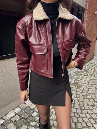 Leona Yaka Peluş Detay Ceket 2596 BORDO
