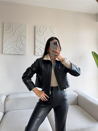 Leona Yaka Peluş Detay Ceket 2596 SİYAH
