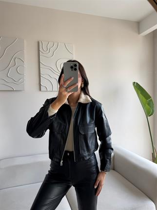 Leona Yaka Peluş Detay Ceket 2596 SİYAH