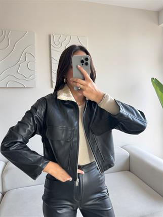 Leona Yaka Peluş Detay Ceket 2596 SİYAH