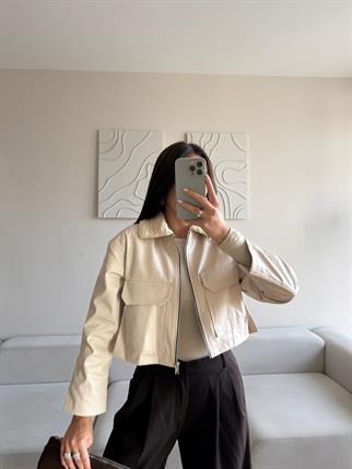 Leona Yaka Peluş Detay Ceket 2596 TAŞ RENGİ