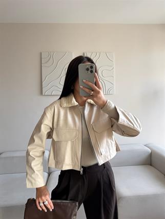 Leona Yaka Peluş Detay Ceket 2596 TAŞ RENGİ